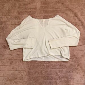 Women's Waffle Knit White Long Sleeve Top